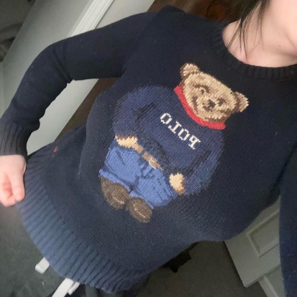 Adorable Polo Ralph Lauren Navy Blue Thick Knitted Embroidered Bear Sweater - Picture 3 of 14